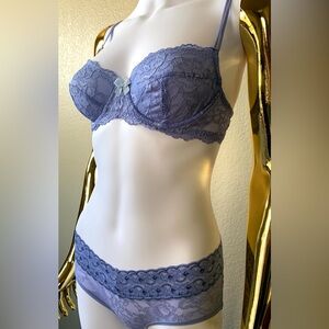 NWOT Gilligan & O’Malley lace bra set 34A lilac purple balconette & S panties